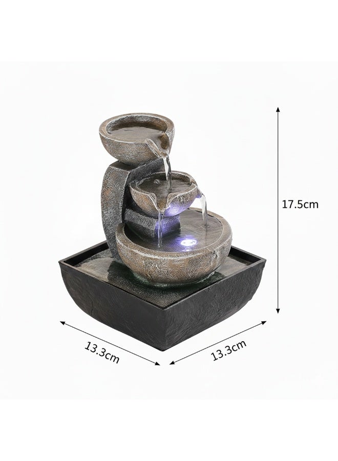 مستويات مع إضاءة3نافورة مياه مكتبية بـ  LED - شلال ديكور منزلي داخلي - تعمل بـ USB (13.3 × 17.5 سم) - Image 1